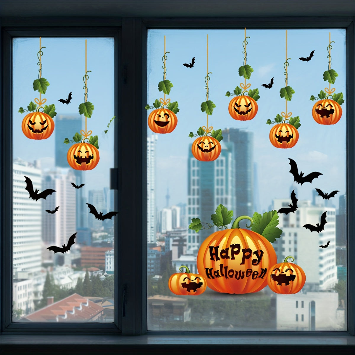 Halloween Pumpkin Static Window Stickers Double-Sided Festive Decor