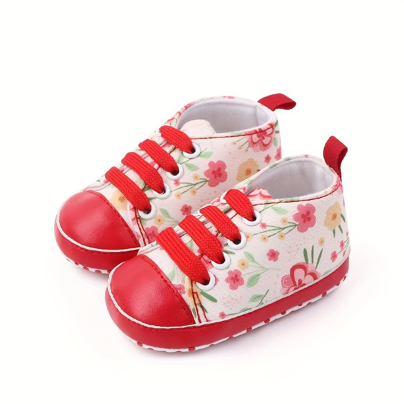 Baby Canvas Sneakers with Cartoon Print Adjustable Lace-Up Indoor Casual Shoes