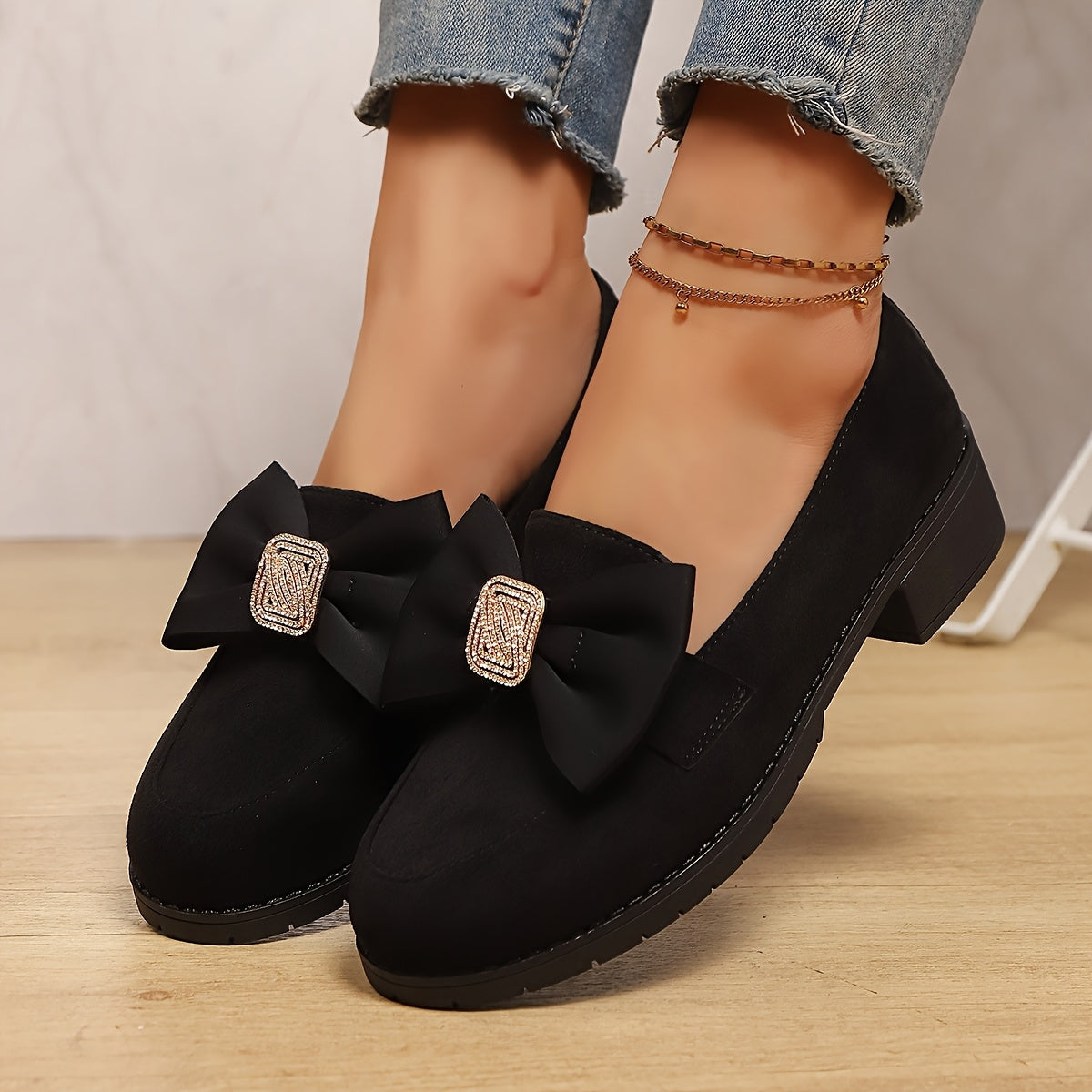 Women's Elegant Bow-Decorated Loafers, Comfortable Slip-On Casual Shoes