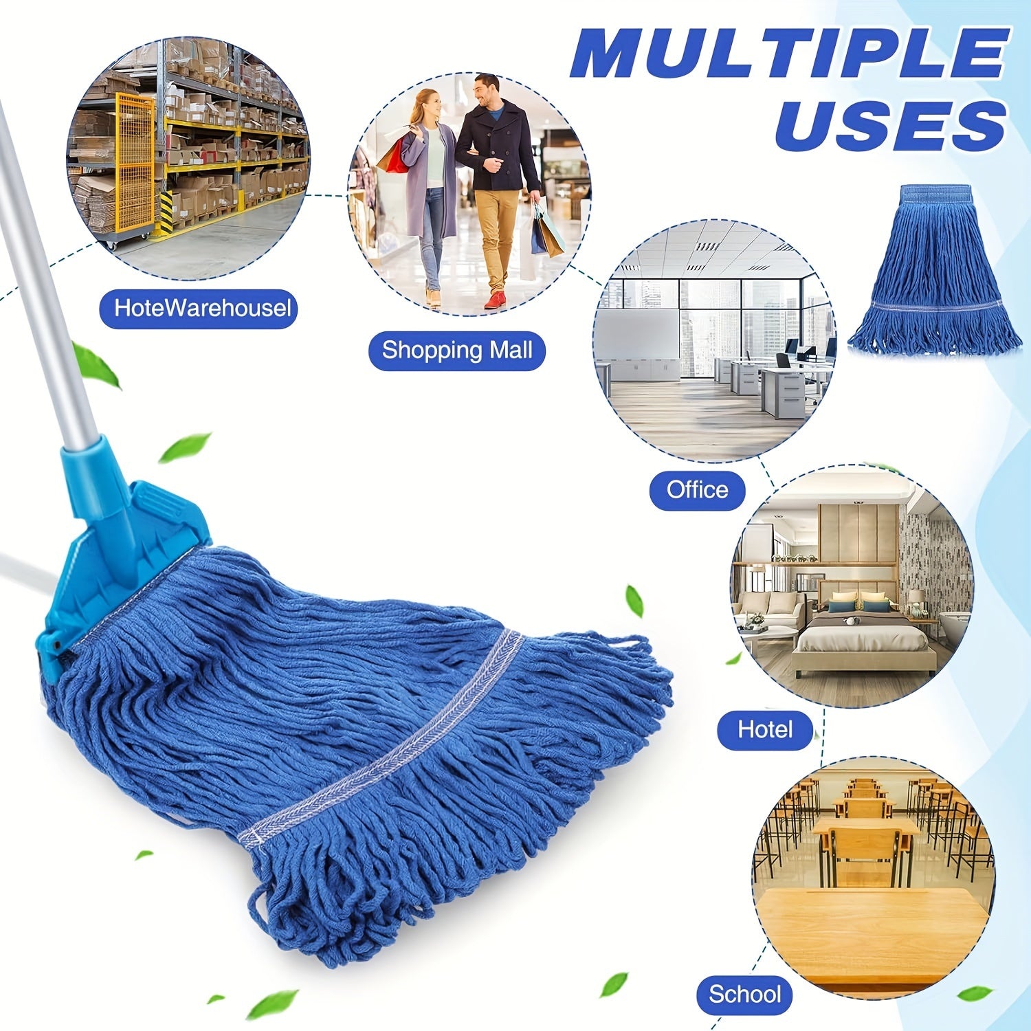 5 Pack Heavy Duty Cotton Blend Mop Replacement Heads for Commercial Cleaning
