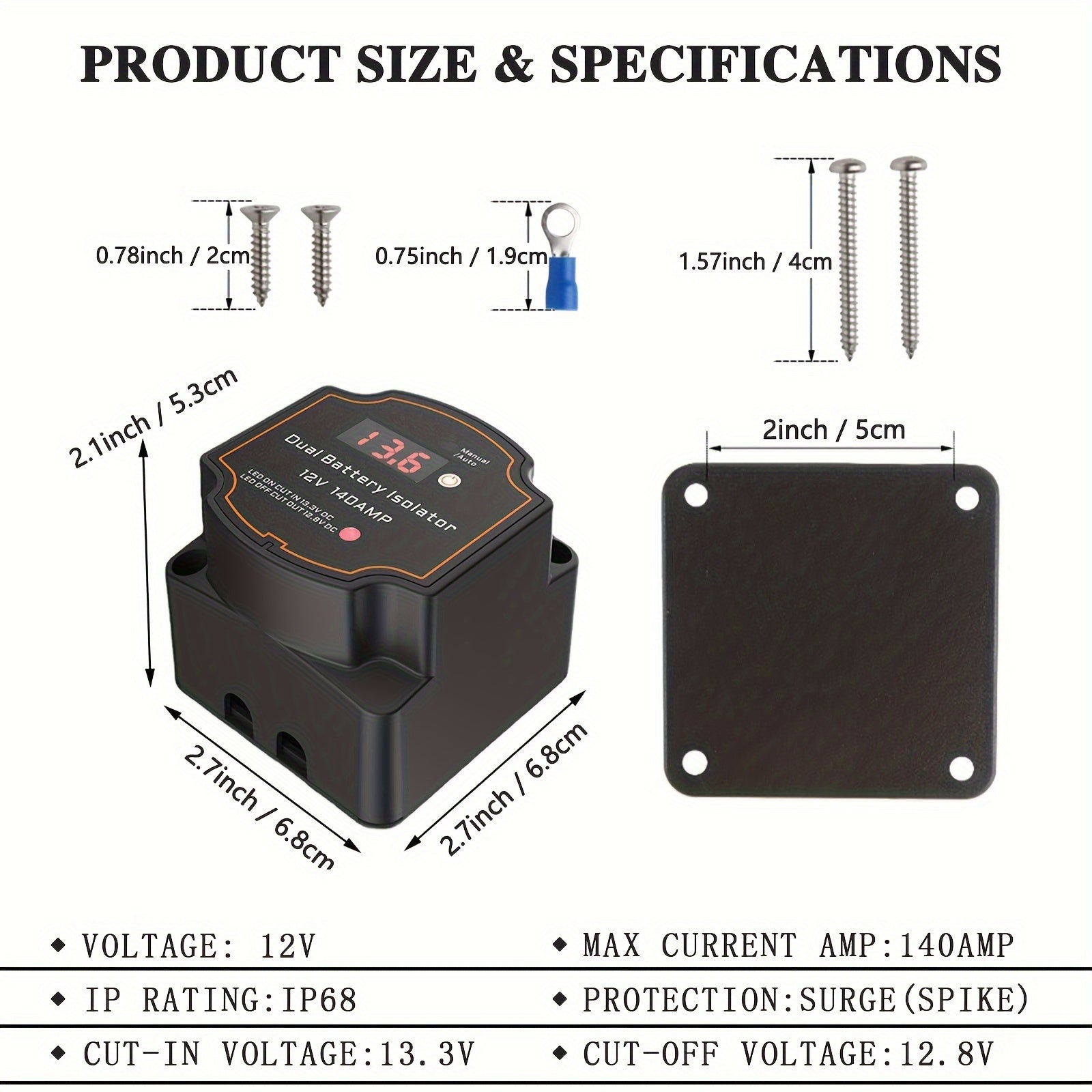 Universal 12V Dual Battery Isolator with Voltage Display for ATVs and Boats