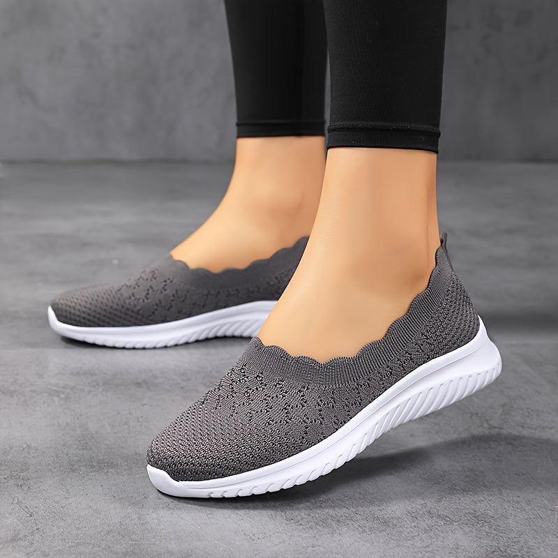 Plus-Size Women's Breathable White Slip-On Sneakers Casual Walking Shoes