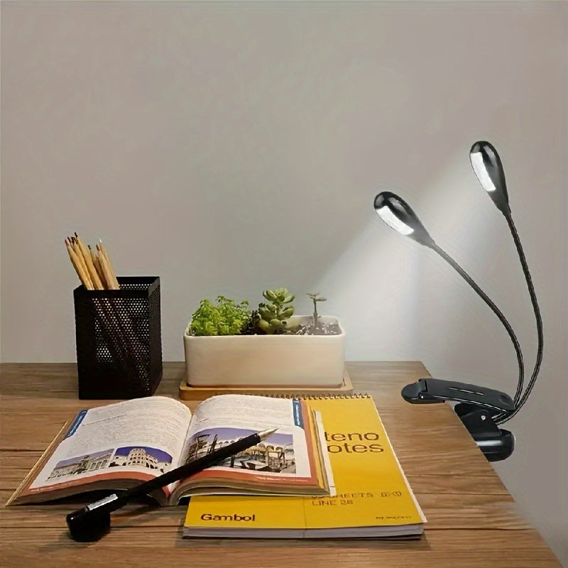 Adjustable Clip-On Reading Light with 4 LEDs Battery-Powered Desk Lamp for Night Use