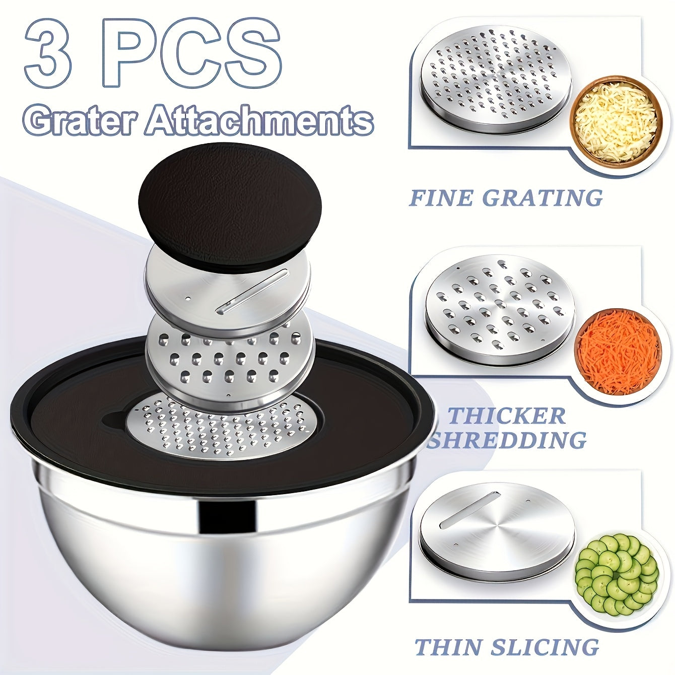 Set of 7 Stainless Steel Mixing Bowls with Black Lids and Flossing Tools
