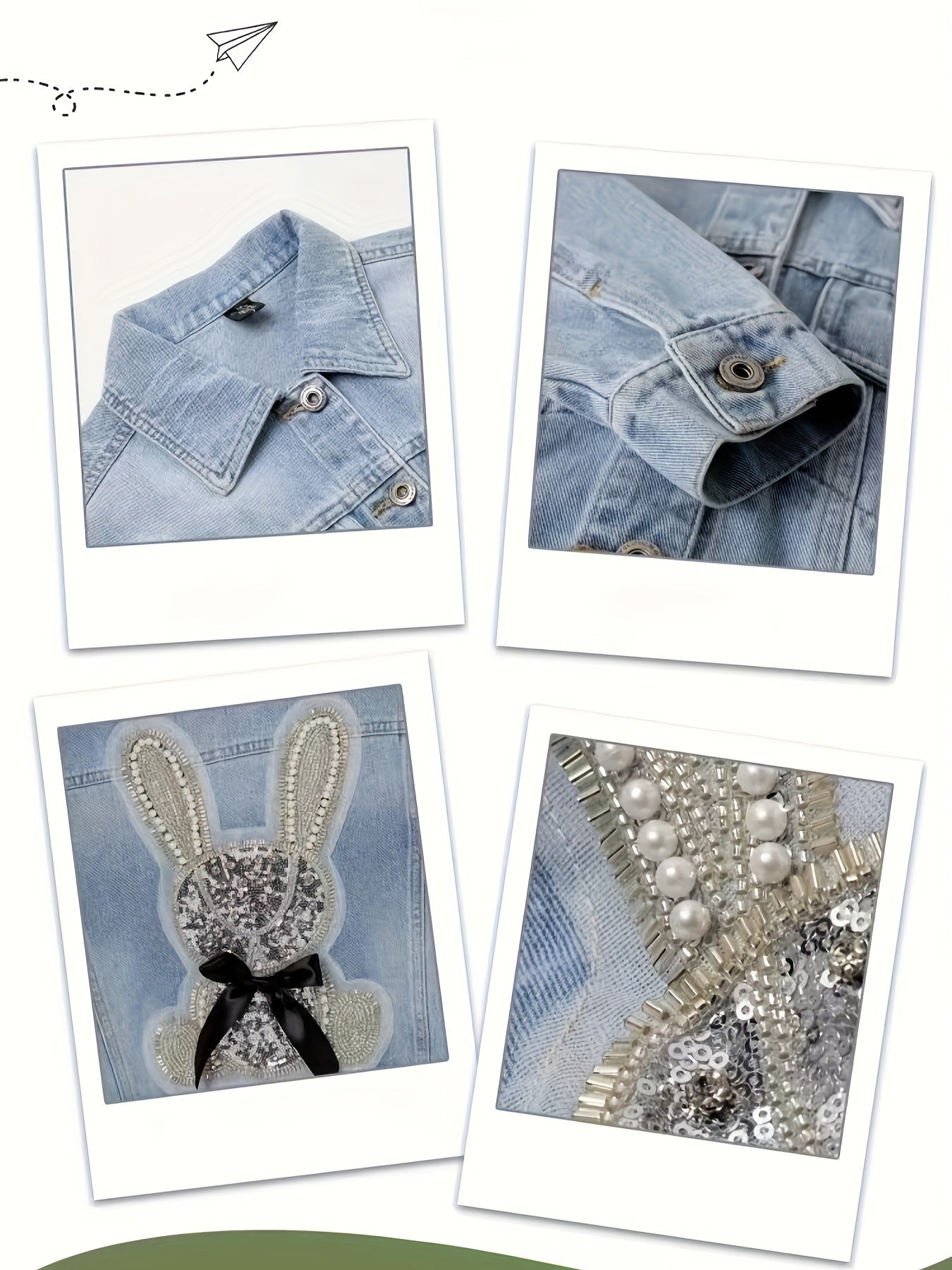 Girls Denim Jacket with Rabbit Design Rayon Blend Casual Spring Fall