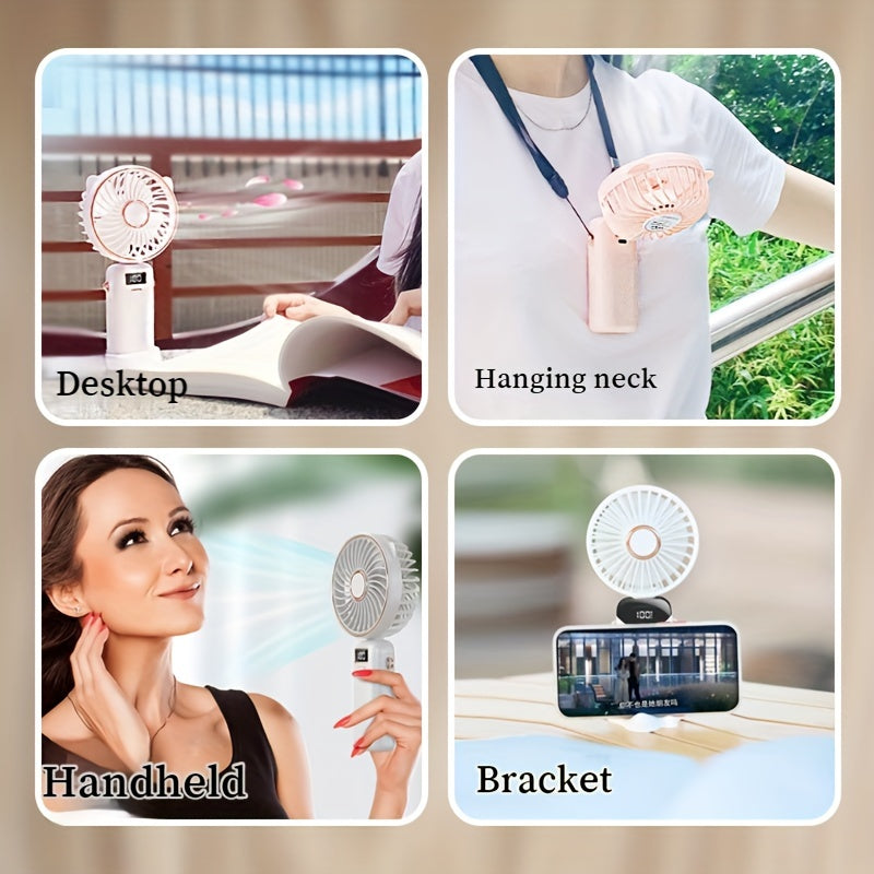 Portable Handheld Mini Fan USB Rechargeable 5 Speeds Foldable for Travel Outdoor Indoor