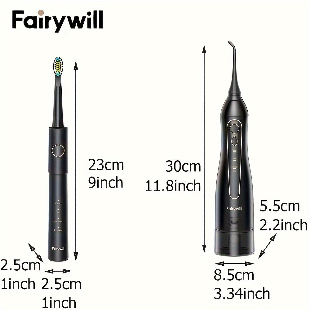 Set de cepillos de dientes eléctricos en negro y blanco recargables con múltiples cabezales