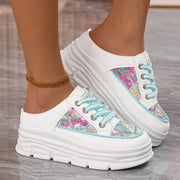 Women's Summer Platform Sneakers with Sequin Accents Breathable PU Rubber Sole