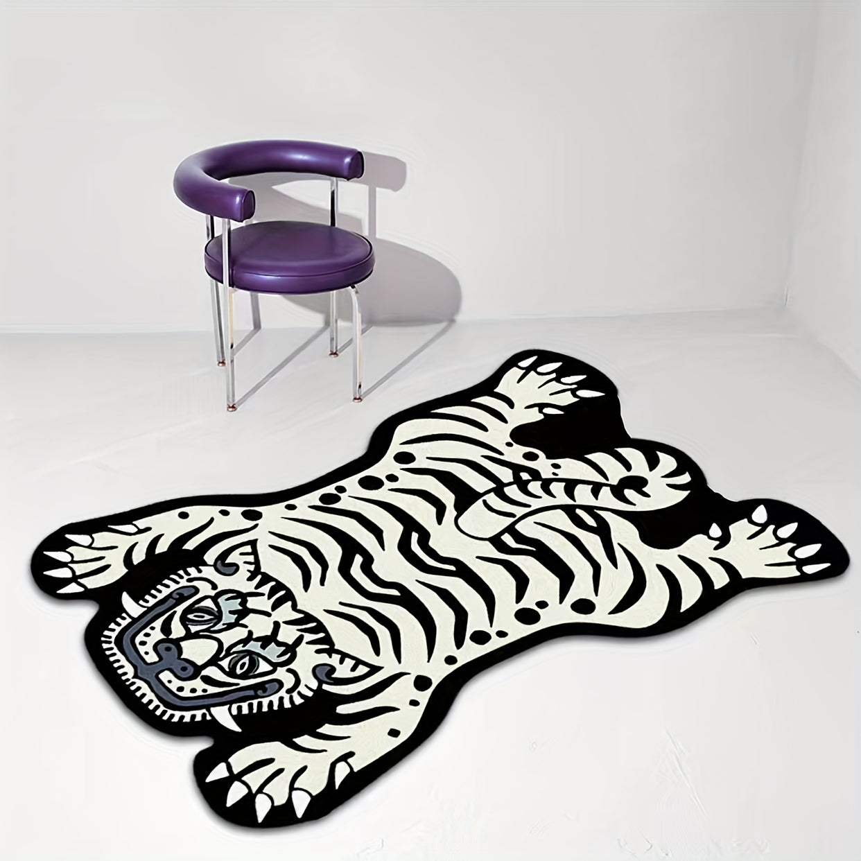 White Tiger Faux Cashmere Rug for Bedroom Living Room Bathroom Entrance