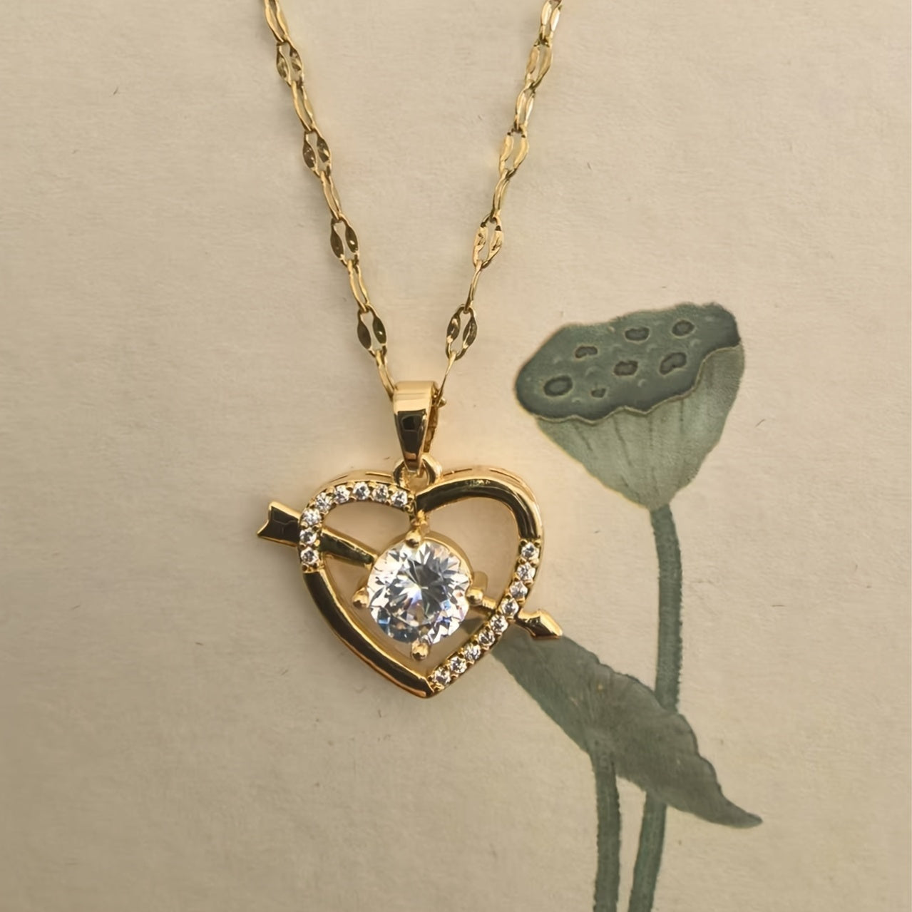 Heart Pendant Necklace for Women Titanium Steel with Sparkling Stone Daily Wear Jewelry