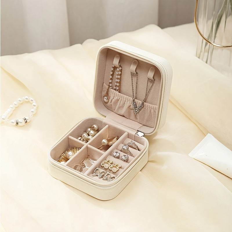 Caja de almacenamiento portátil para joyas para anillos, collares y pendientes, organizador de viaje