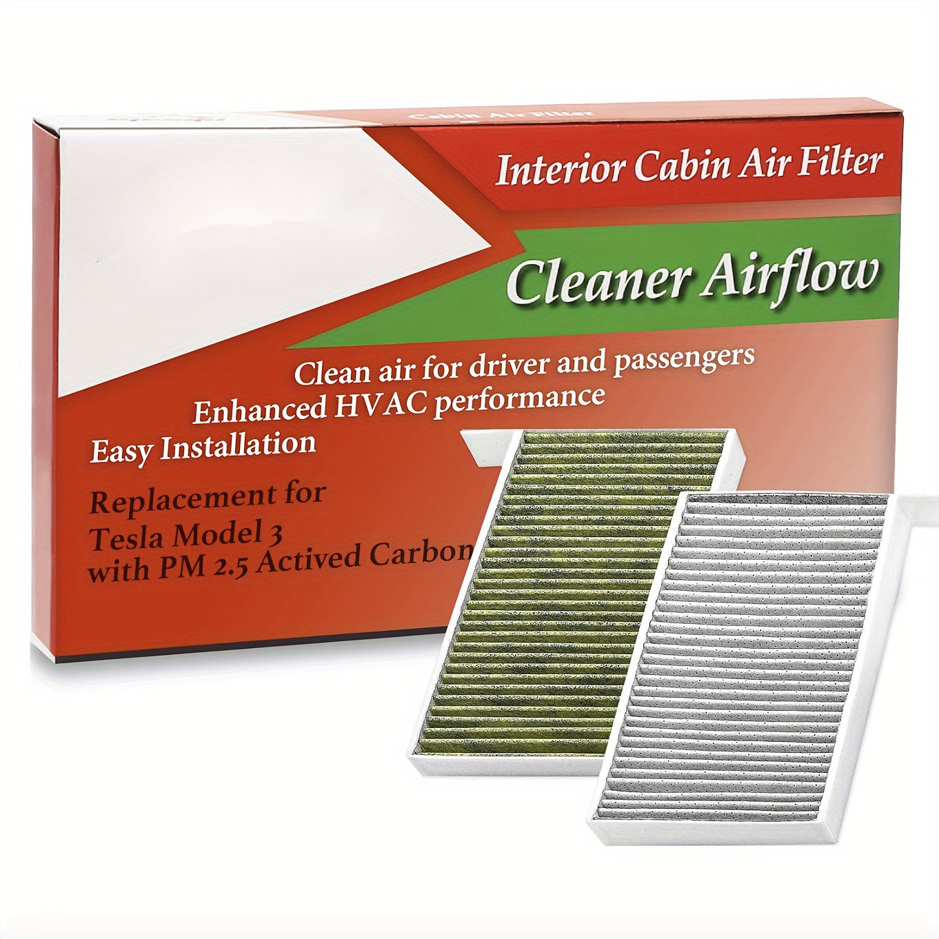 2 Pack Activated Carbon Cabin Air Filters for Model 3 and Y