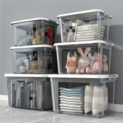 Juego de 3 cajas de almacenamiento de plástico con tapas, organizadores apilables para dormitorio, baño y coche