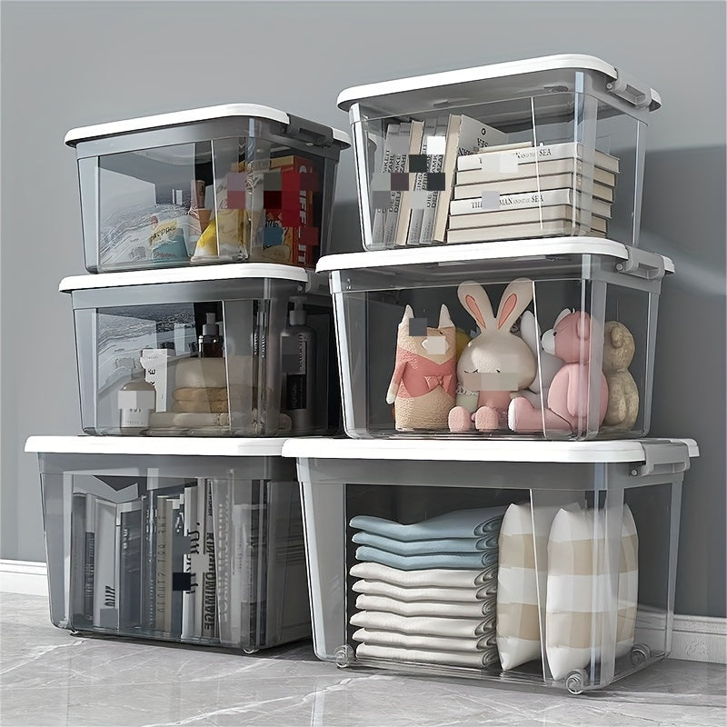 Juego de 3 cajas de almacenamiento de plástico con tapas, organizadores apilables para dormitorio, baño y coche