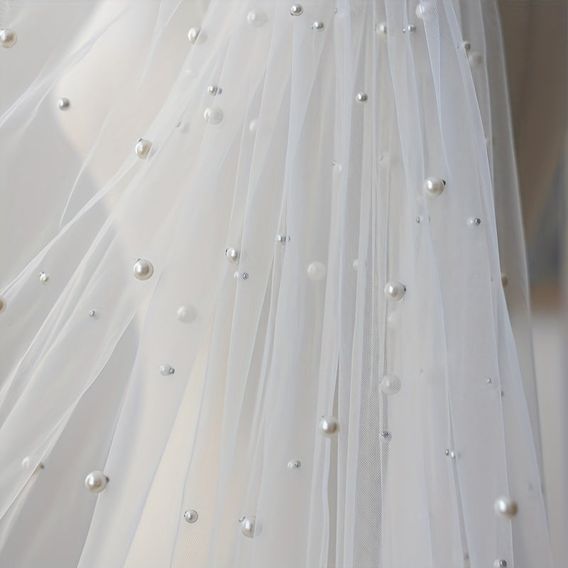 Alas de tul de novia con capas de perlas falsas, accesorios para vestido de novia