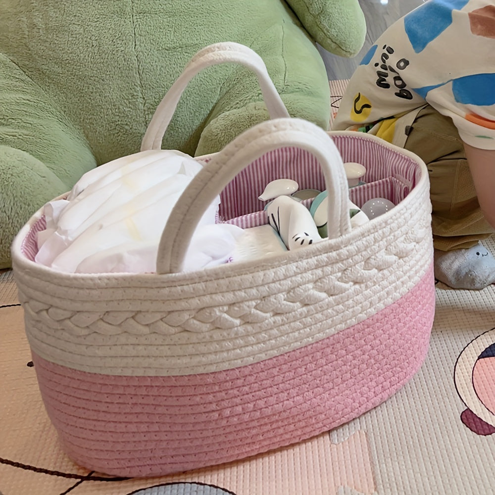 Nursery Storage Organizer Rope Basket for Diapers and Toys for Boys and Girls