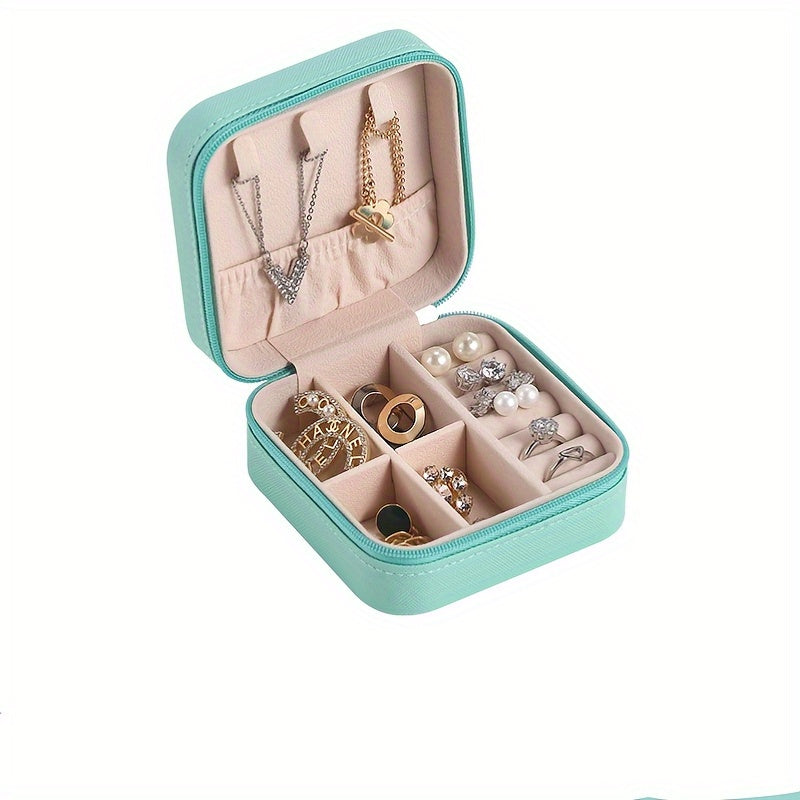 Leather Jewelry Organizer Box with Zipper Closure for Rings Earrings Necklaces and Bracelets