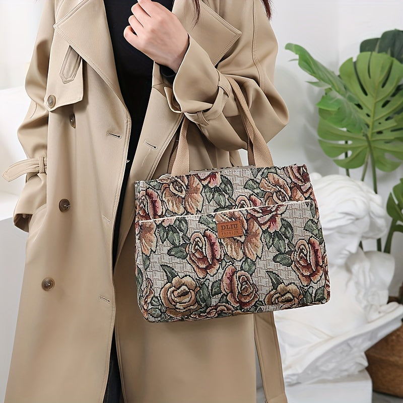 Thickened Knitted Jacquard Fabric Handbag for Office Shopping Outdoor Use in Red Black Khaki Green