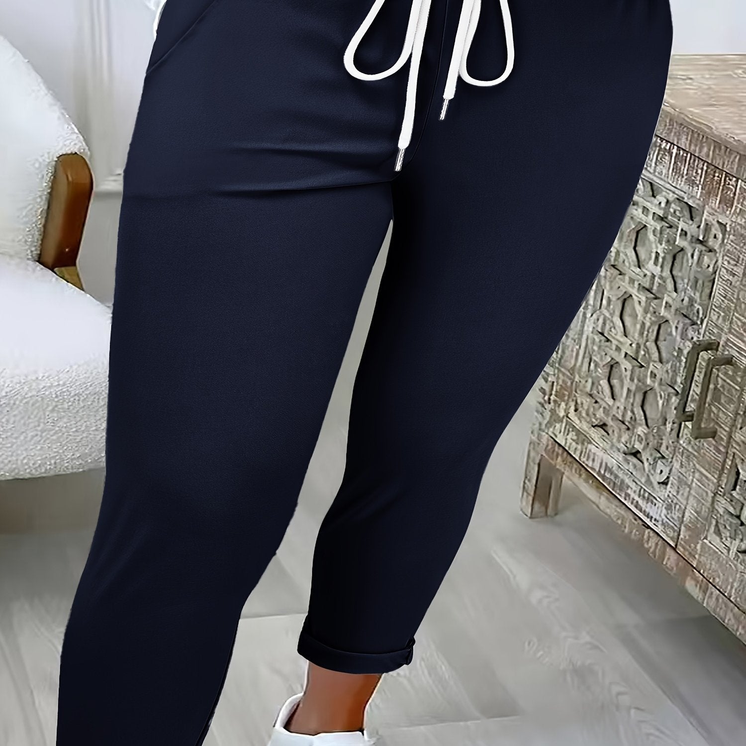 Pantalones largos ajustados para mujeres talla plus, casual, negros