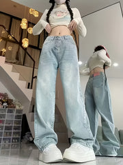 Women's Plus Size Denim Jeans High-Waisted Wide-Leg Solid Color Pants