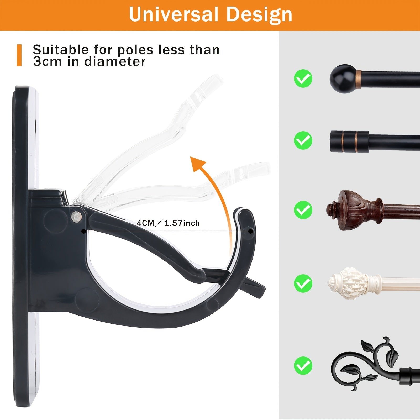 Self-Adhesive Curtain Pole Brackets 40mm Diameter Pack of 4 with Screws