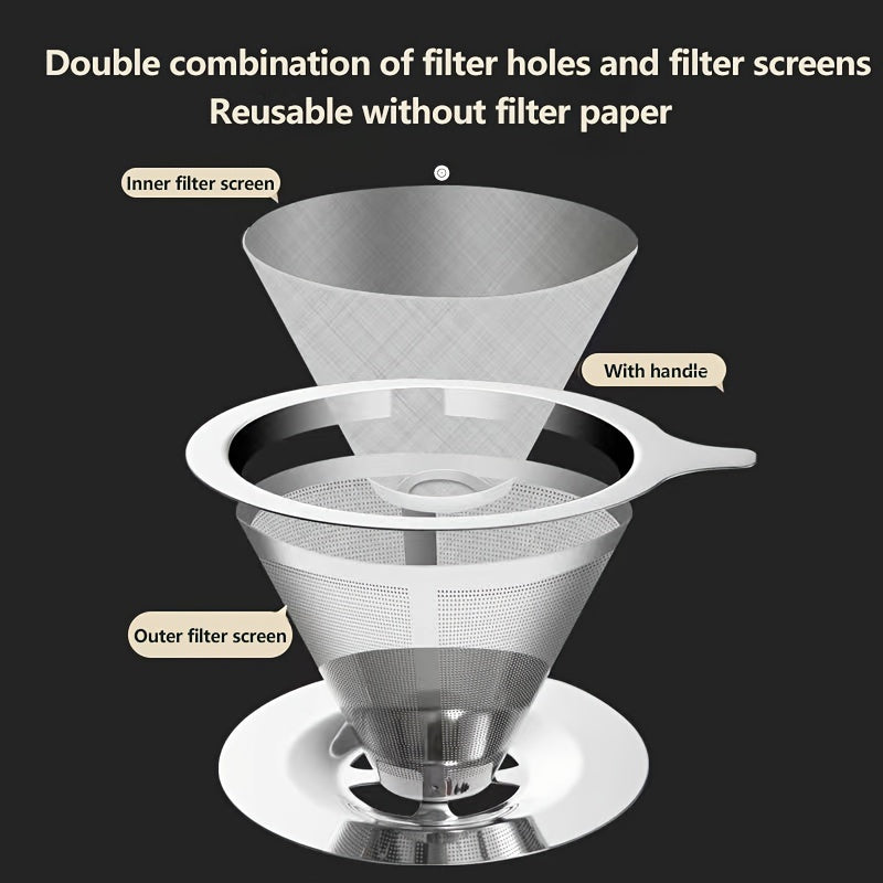 Uy va tijorat uchun konus shaklidagi zanglamaydigan po'latdan yasalgan qahva filtr va stend