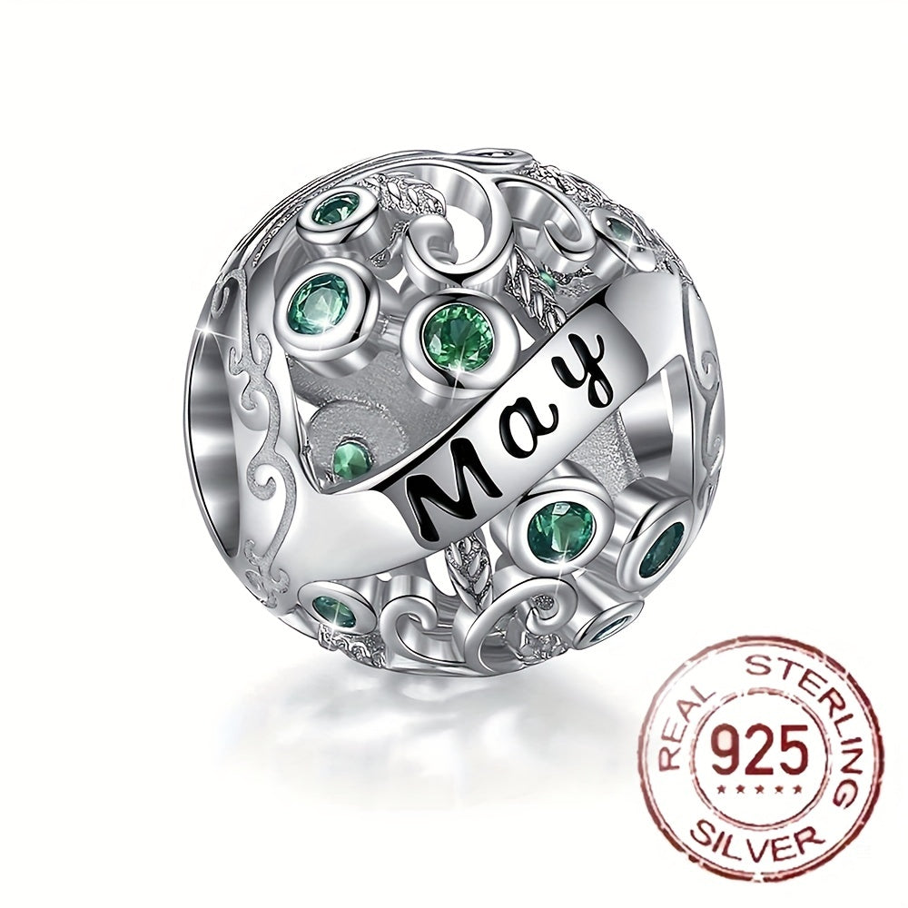 Sterling Silver Twelve Months Series Round Charm Beads for Bracelets and Necklaces