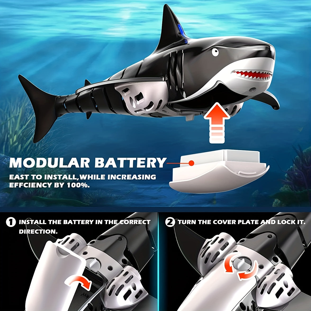 Kids Waterproof Remote Control Shark Pool Toy 2.4GHz Boat with 1000mAh Battery
