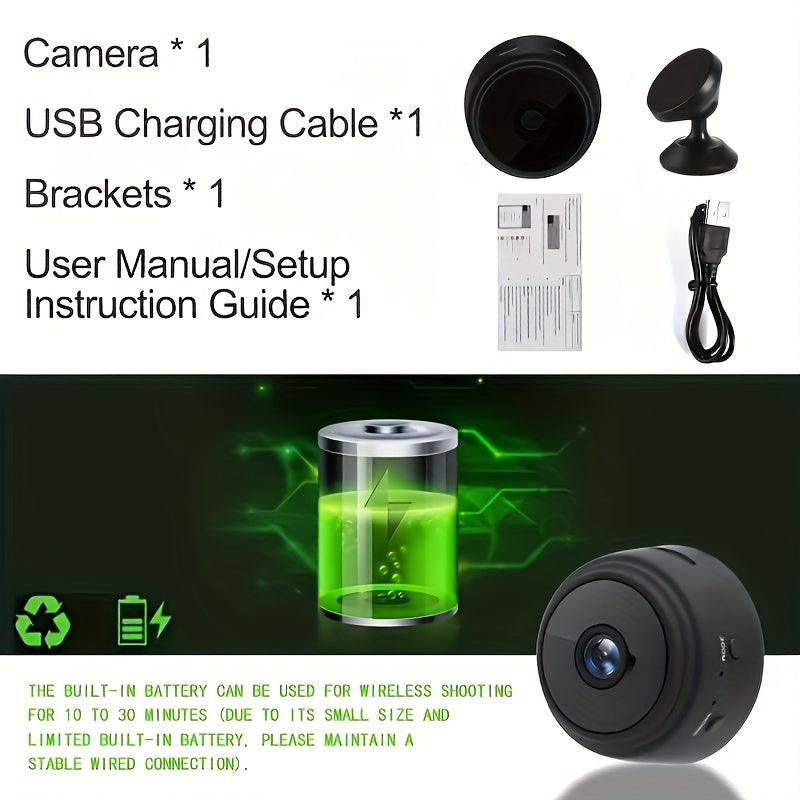 Aqlli uy xavfsizligi uchun eng yaxshi tanlov: magnit tutqichi bilan ixcham simsiz mini kamera, WiFi ulanishi, qayta zaryadlanadigan batareya, USB qo'llab-quvvatlashi, 480P rezolyutsiyasi va masofadan monitoring qilish imkoniyatlari.