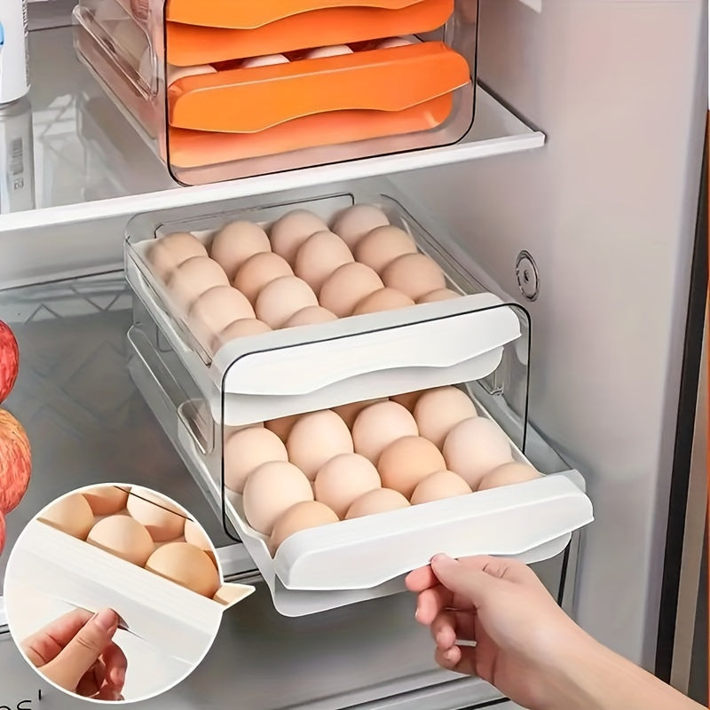 Stackable Egg Storage Box with Dual Drawers, Shockproof, Sealable, 32 Compartments