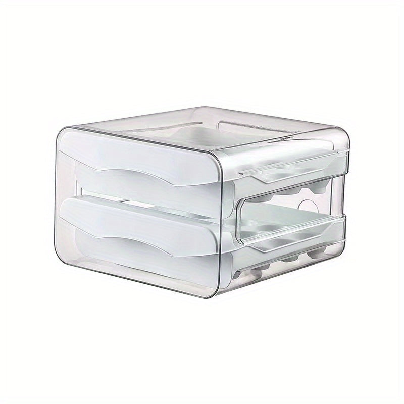 Caja de almacenamiento para huevos de doble capa, 32 compartimentos, cajón de refrigerador transparente