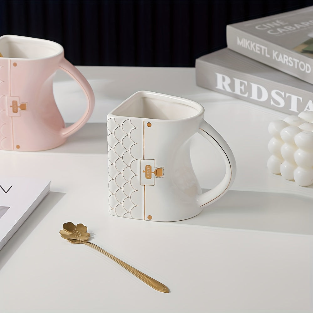 Ceramic Handbag-Shaped Coffee Mug with Spoon for Home and Office Use