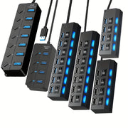 USB Hub with 4 or 7 Ports LED Light and Power Switch for PC Laptop