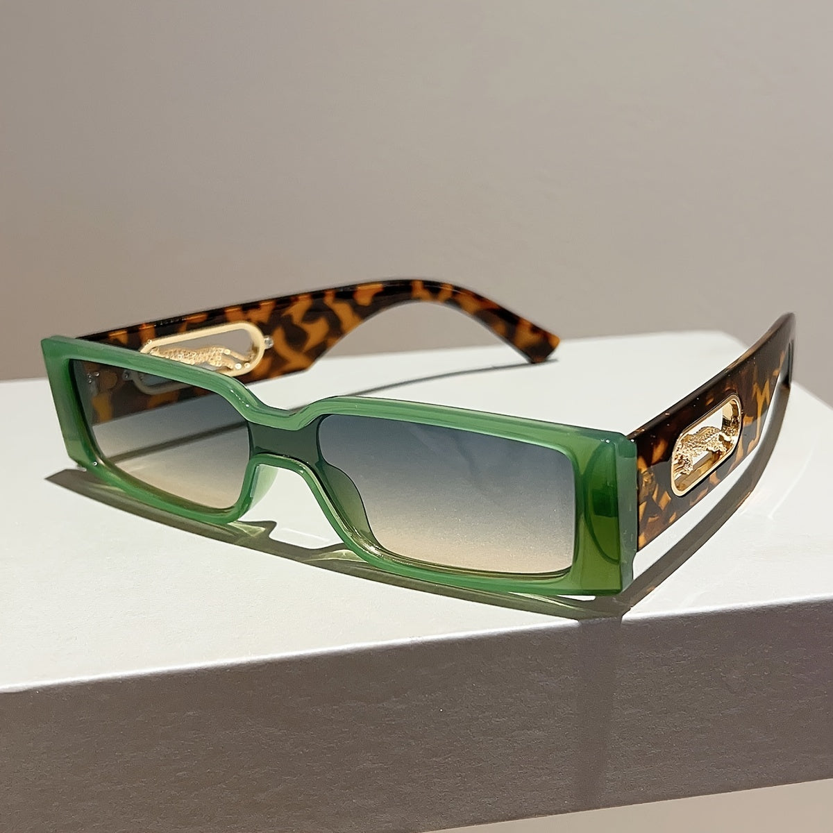 Gafas rectangulares retro para hombres y mujeres, estampado de leopardo, accesorios de verano coloridos para la playa