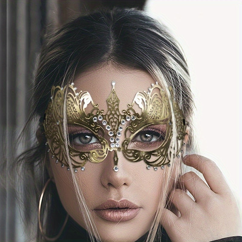 Golden Metallic Half Face Masquerade Mask for Carnival Parties and Cosplay