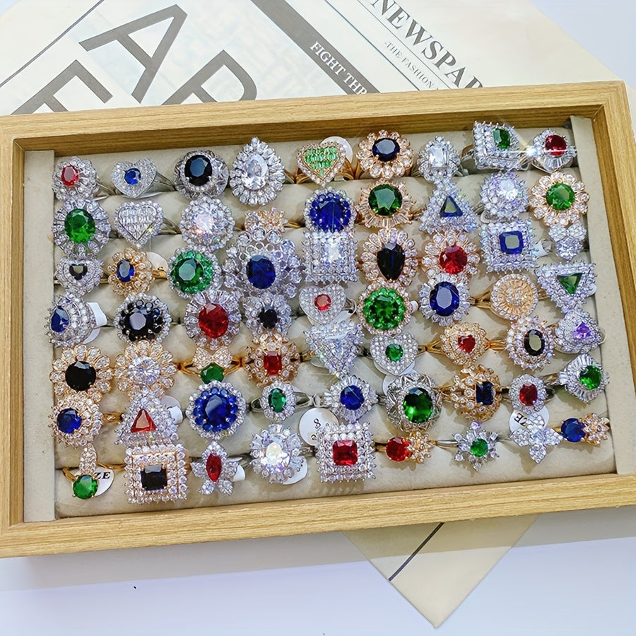 Set of 10 Women's Cubic Zirconia Rings in Various Styles for Weddings and Parties