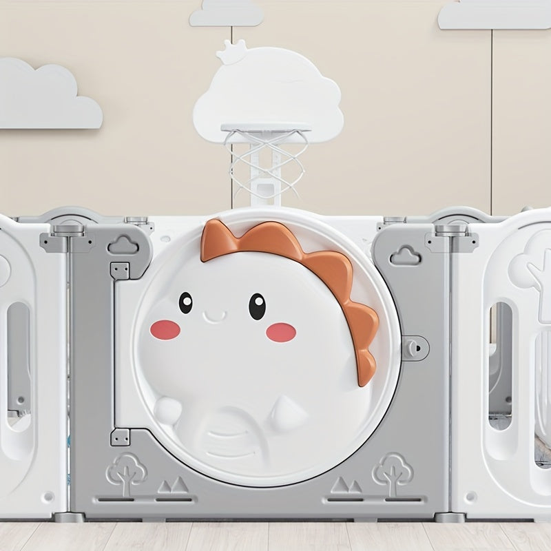 White Dinosaur Fence Set with Crawl Mat Basketball Hoop and Ocean Balls