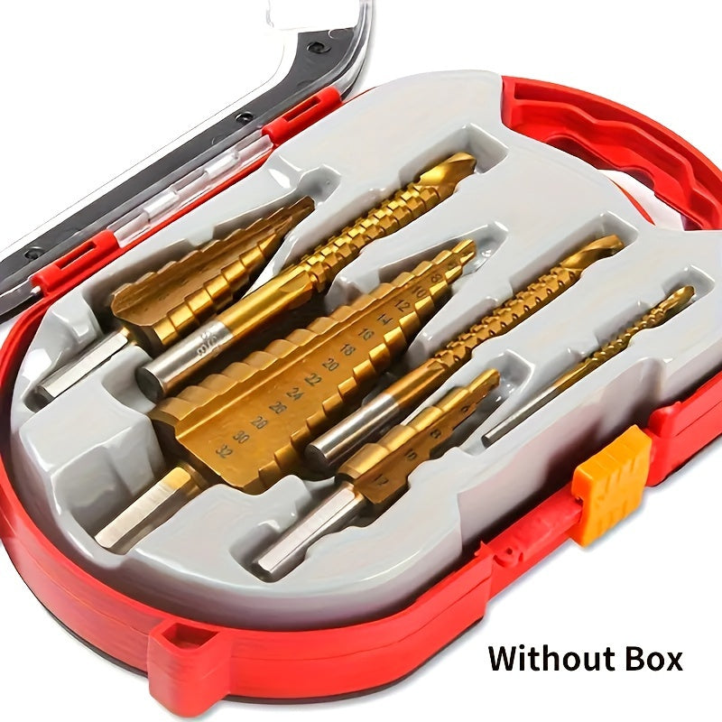 6-Piece Titanium Step Drill Bit Set for Wood and Metal 4-32mm with 3, 6, 8mm Openings