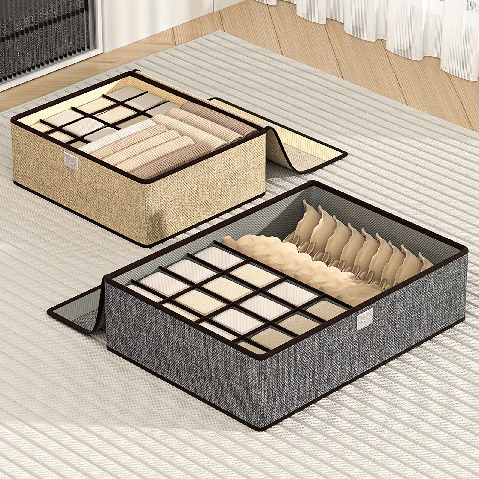 Коробка для хранения белья, складная, органайзер для одежды, бежевый, светло-серый