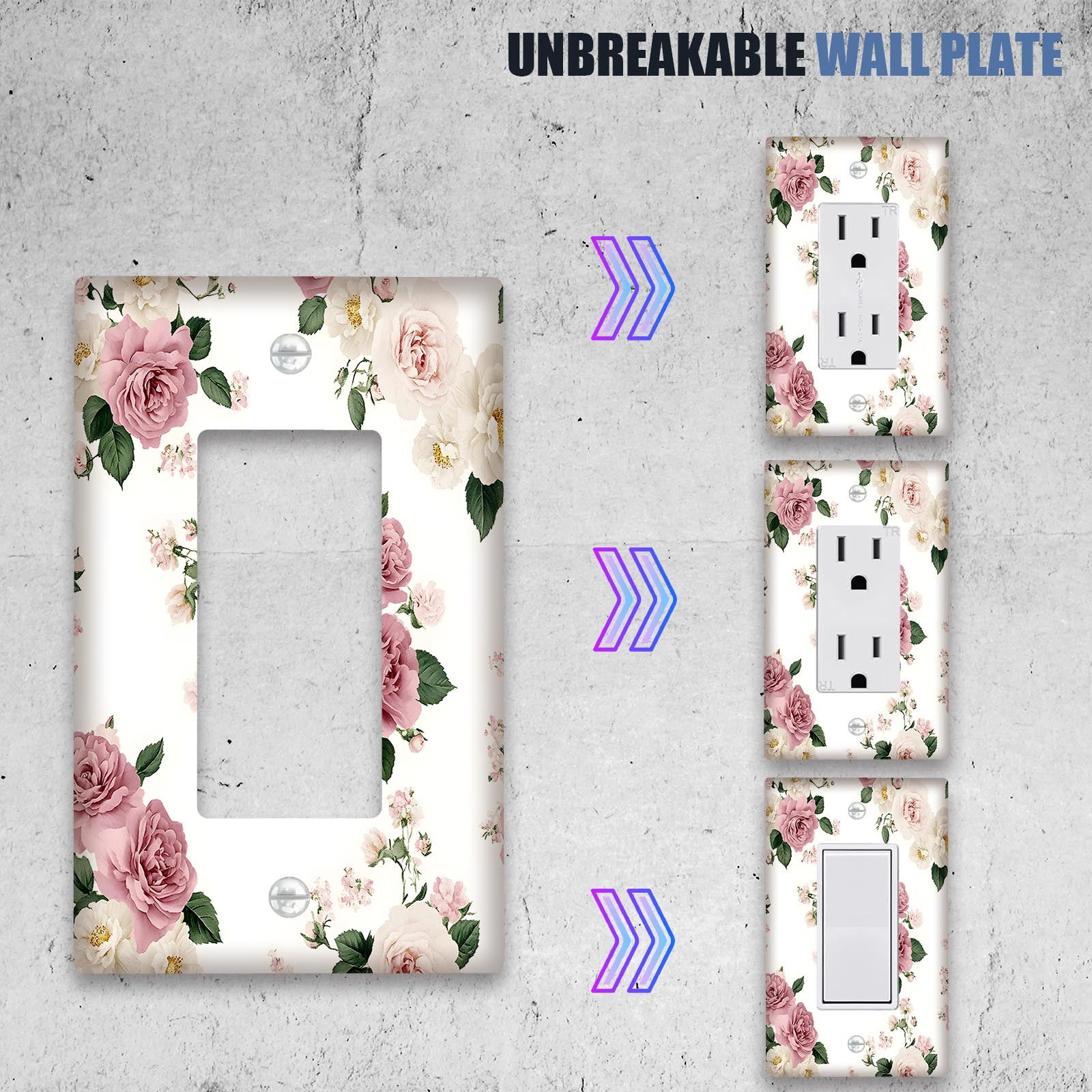 Cubierta decorativa de interruptor de luz con flor rosa para dormitorio y aula 1-ochavo/2-ochavo