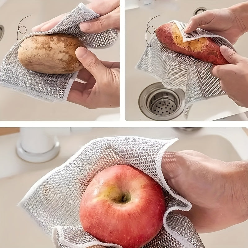 Double-Sided Stainless Steel Wire Cloth for Kitchen Cleaning, Washable and Durable