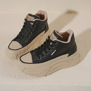 Women's White Breathable Lace-Up High-Top Sneakers for Running and Fitness