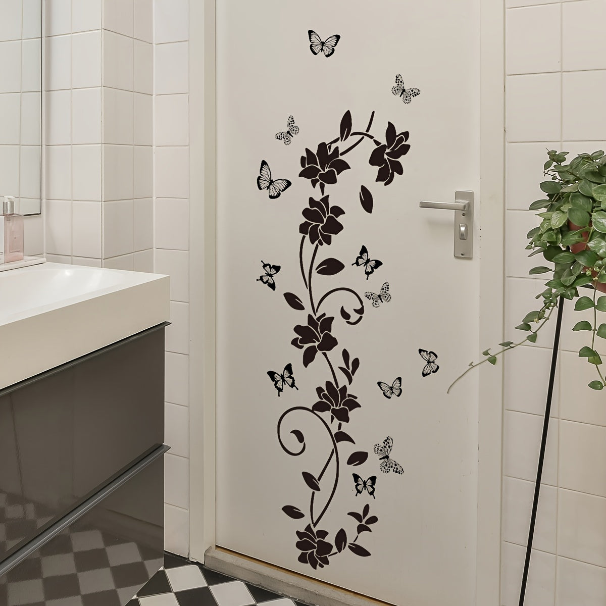 Black Butterfly Floral Wall Decal Waterproof Self-Adhesive Wall Art 30x90cm