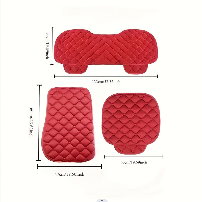 3-Piece Plush Car Seat Covers Fit All Seats Soft Woven Fabric Purple Quilted