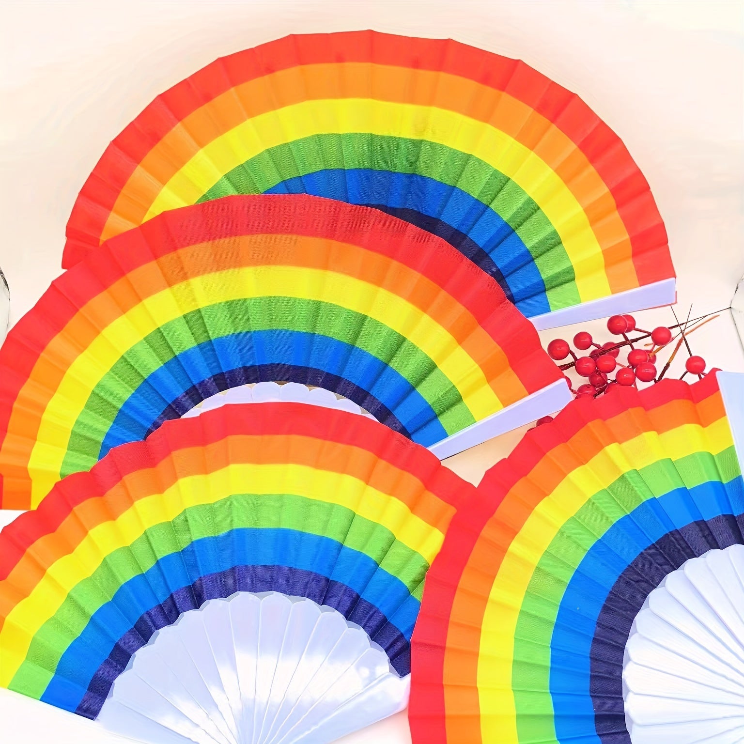 Set of 3/6/12 Rainbow Folding Fans Handheld Fabric Dance Props Party Decorations