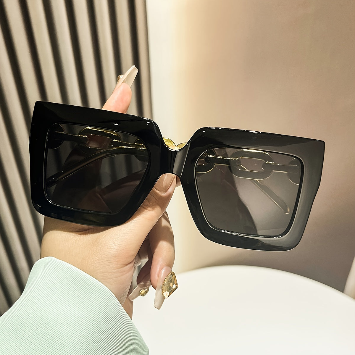 Women's Square Large Frame Glasses with Metal Chain Multicolor