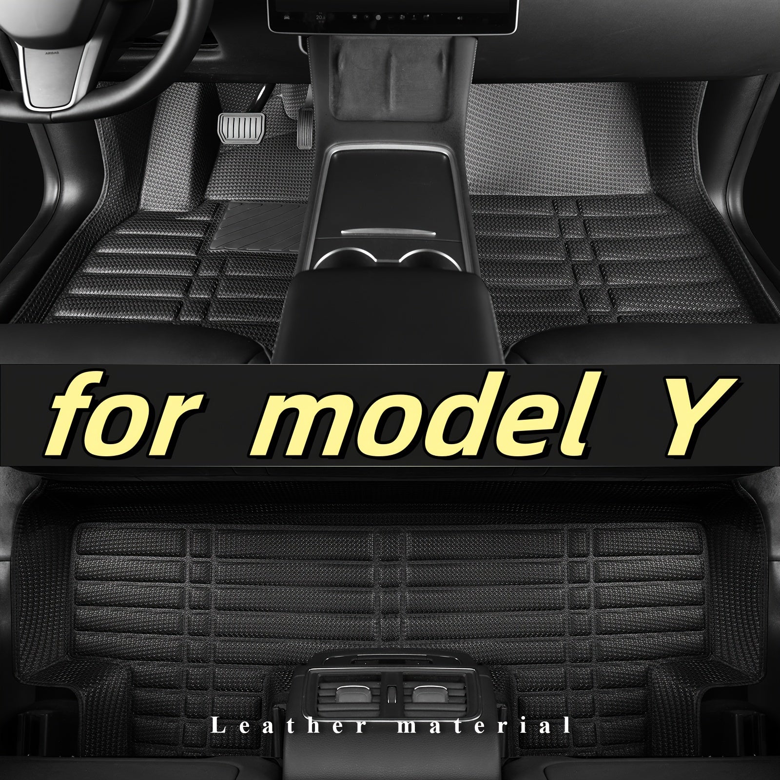All-Weather Leather Floor Mats for Tesla Model Y 2020-2023 Full Set