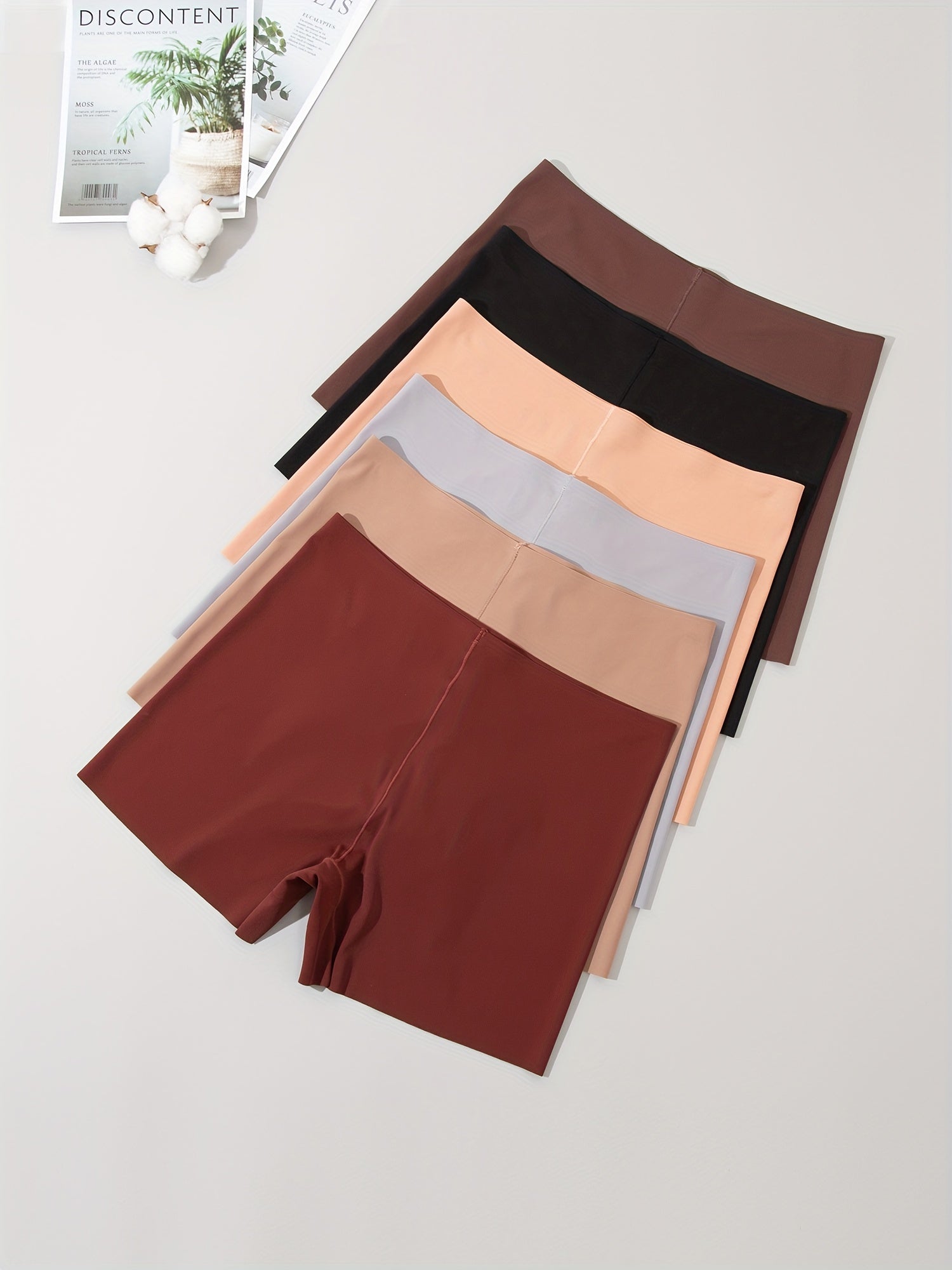 Set of 6 Seamless Mid-Rise Women's Underwear Shorts Solid Color No-Show
