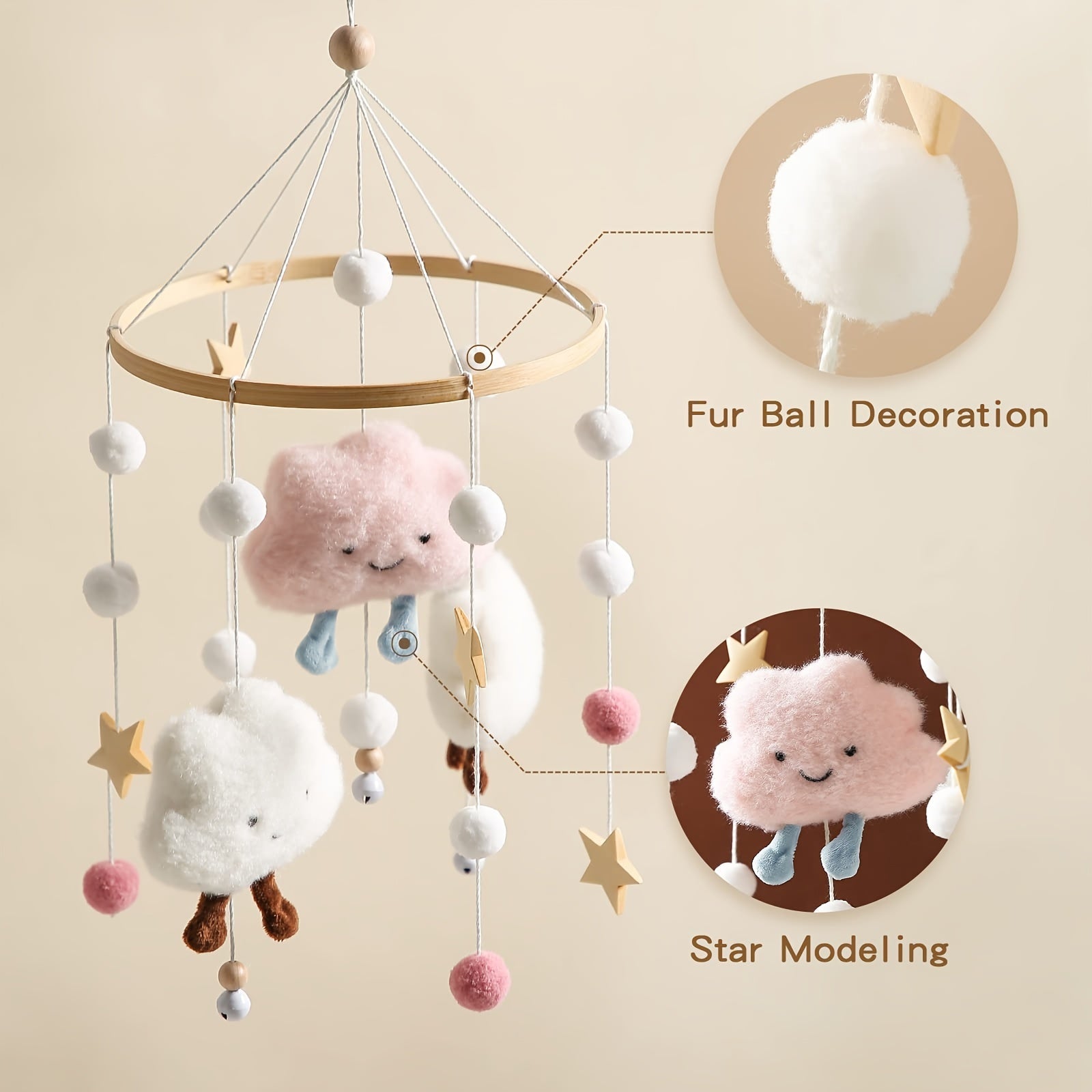 Kids' Room Decor Plush Clouds and Stars Bed Wind Chimes Soothing Ornaments