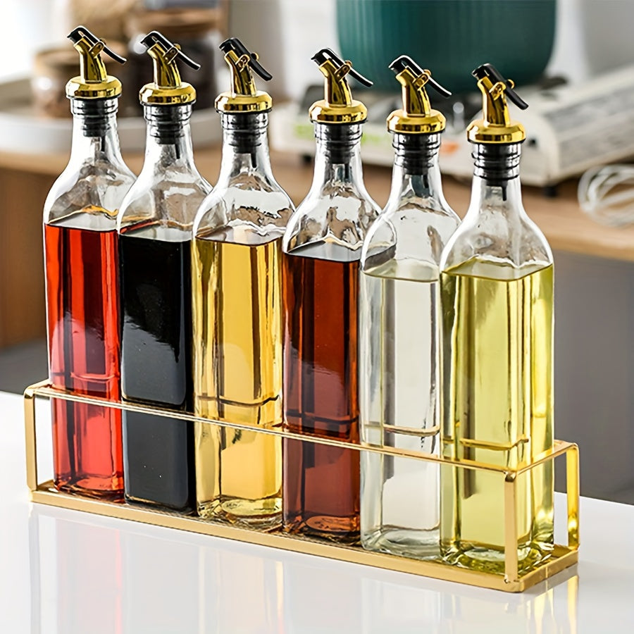 Set of 6 Glass Dispenser Bottles for Olive Oil and Vinegar with Golden Spouts